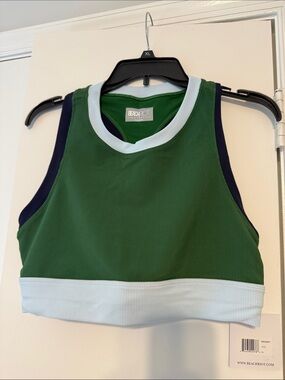 Beach Riot Green Cropped Tank with Light Blue & Navy Trim